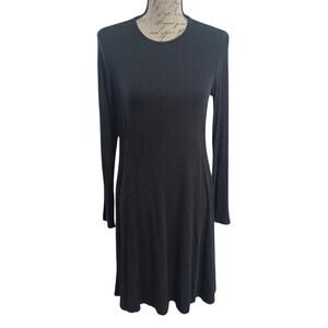 Eileen Fisher Long Sleeve Dress Small Charcoal Gray Heather Jersey Knit A-Line